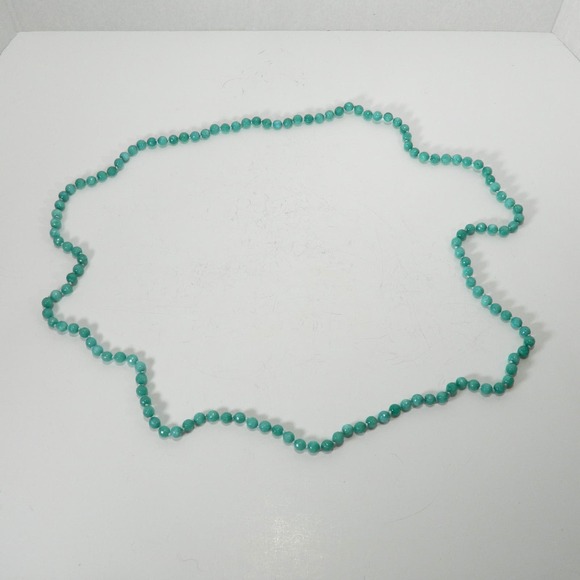 Opera Length Silk Knotted Faceted Green Stone Bead Necklace - Picture 5 of 9